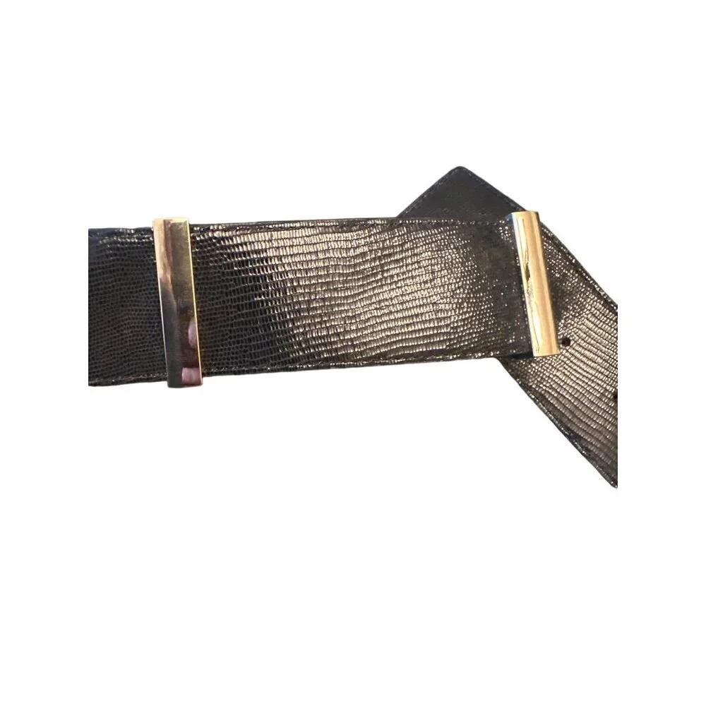 Ann Taylor Womens Black & Gold Elastic Belt Size M Adjustable